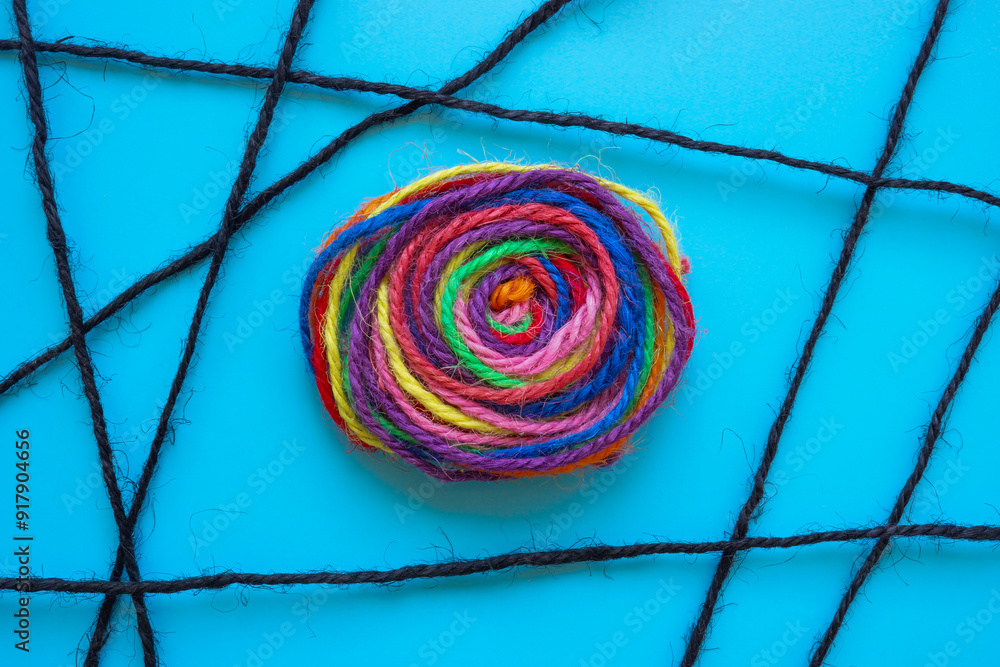 Wall mural abstract bundle of colorful threads. concept of unity, allyship, and resilience.