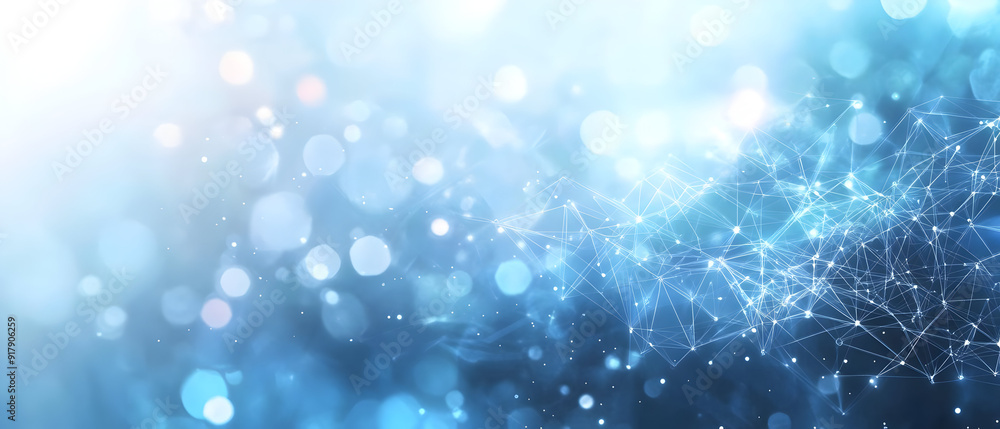 Poster abstract blue background with glowing lights and intricate patterns, ideal for technology, digital a