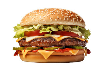 Hamburger on transparent background. Hamburger related themes. Fast food. Hamburger sale. Images for graphic designers. Isolated hamburger. PNG cutout.