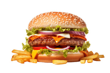 Hamburger on transparent background. Hamburger related themes. Fast food. Hamburger sale. Images for graphic designers. Isolated hamburger. PNG cutout.