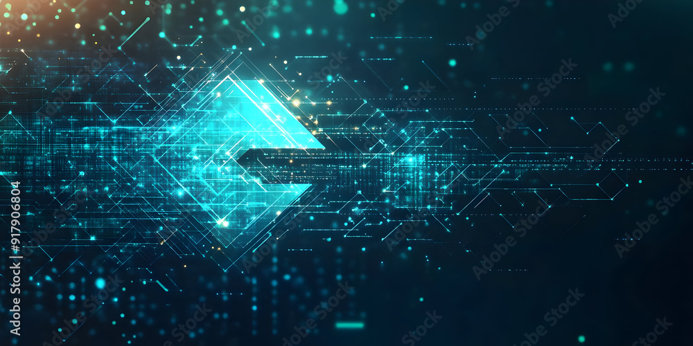 Poster futuristic digital abstract with glowing elements and intricate patterns, perfect for tech, innovati
