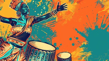 Vibrant African Drumming Illustration.
