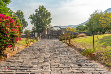 Entrance at Kursi (Gerassa) National Park to the Byzantine Church area near the Sea of Galilee in Israel.
