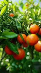 Ripe Oranges on a Sunlit Tree Branch Ready for Harvest on a Sunny Day