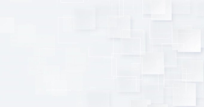 4k Light grey white geometric seamless looped pattern. Animated dynamic pattern. Abstract blank background. Squares tech pattern. Blank left text place. Business elegant neumorphism. Technology 3d BG