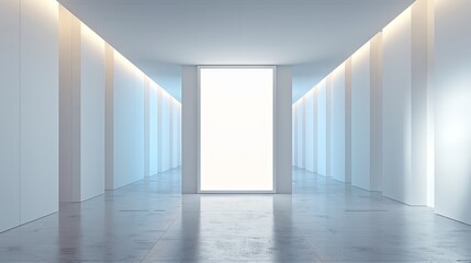 Fototapeta premium Minimalist white hallway with a bright light at the end.