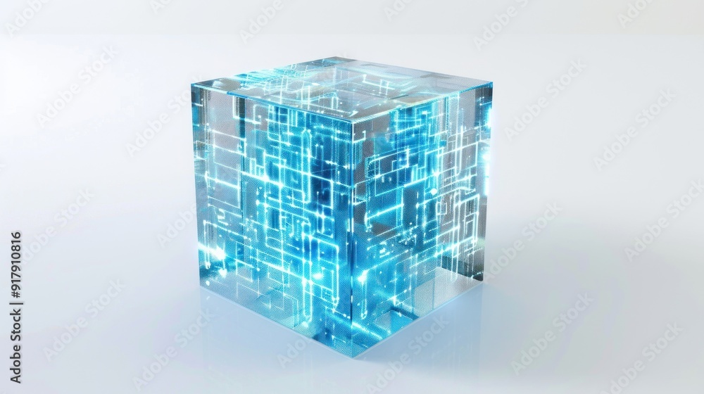 Poster Abstract Glowing Cube with Circuitry