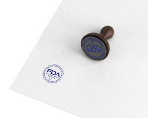 USA FDA STAMP IN BLUE COLOR WITH TICK WHITE TEXTURE BACKGROUND 