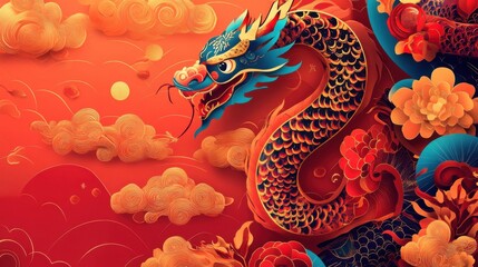 Statue of a snake and Chinese lanterns. Celebration of the Chinese New Year, 2025 year of the Snake