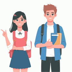 Various male and female student characters. flat design style vector illustration set