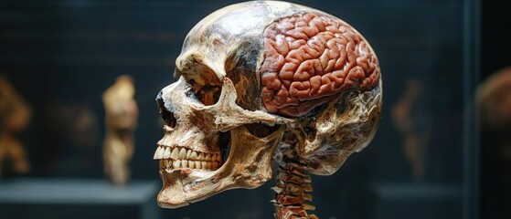 Detailed Human Skull Anatomy with Highlighted Brain Cavity and Bone Structure