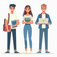 Various male and female student characters. flat design style vector illustration set