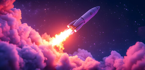 A stunning rocket soaring through vibrant clouds, showcasing the beauty of space exploration and technological advancement.