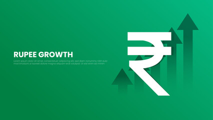 Indian Currency Rupee Rising Upward Graph arrow. Indian Economy Growth Rising. Indian GDP Growth Chart Banner and Background