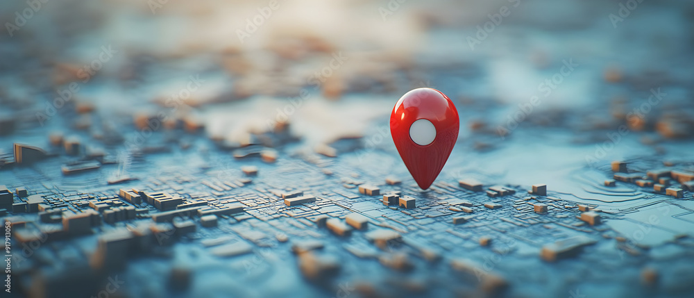 Aufkleber a close-up view of a red location pin on a blurred background, symbolizing navigation and mapping te