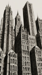 Fototapeta premium towering city buildings anime style, AI generated illustration 25