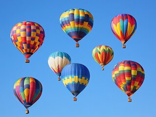 Fototapeta premium Joyful Adventure - Colorful Hot Air Balloons Soaring in Brilliant Blue Skies