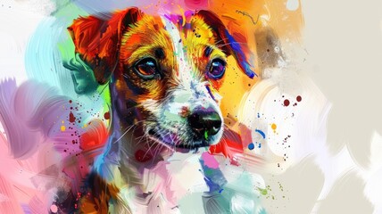 Abstract colorful digital painted of Jack Russell Terrier dog on vibrant background