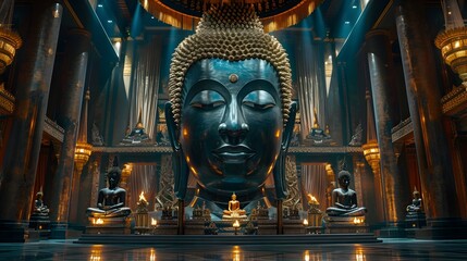 Obraz premium Magnificent Emerald Buddha Temple Interior with Intricate Golden Decor and Spiritual Atmosphere