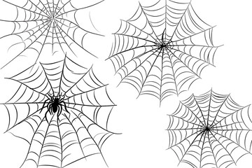 Obraz premium Set of spider web, Halloween cobweb, frames and borders, scary elements for decoration. 