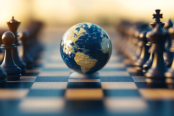 Earth globe on a chessboard. Strategy, world politics concept