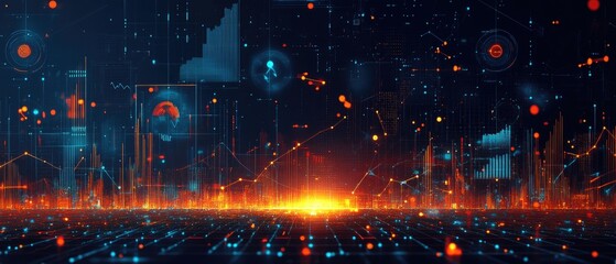 Abstract Data Visualization Pattern with Graphs, Charts, and Data Points