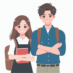 Various male and female student characters. flat design style vector illustration set
