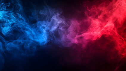 Fototapeta premium Vibrant swirling smoke blends blue and red tones, creating a captivating backdrop for creative projects and visual designs.