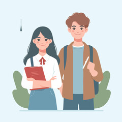 Fototapeta premium Various male and female student characters. flat design style vector illustration set