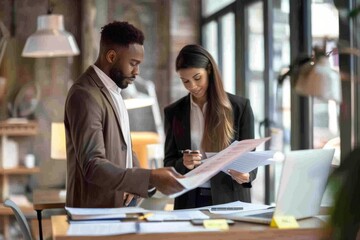 Fototapeta premium Close-up of a pair of entrepreneurs shaking hands over a deal, startup logos and digital interfaces swirling around them.. Beautiful simple AI generated image in 4K, unique.