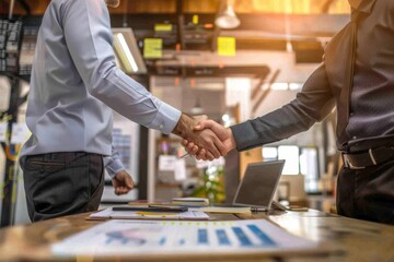 Business people shaking hands on a blurred building background, close-up.. Beautiful simple AI generated image in 4K, unique.