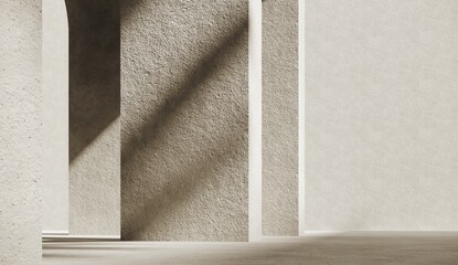 3D render, unobtrusive background with shadow on the wall. Premium podium, stand on pastel light background. Mock up for exhibitions, presentation of products, therapy, relaxation and health.