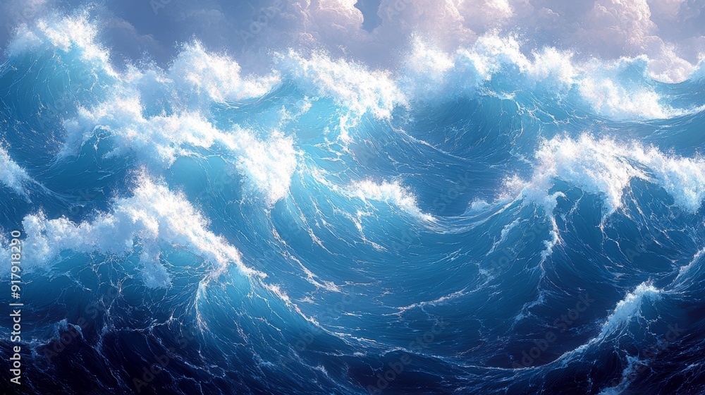 Poster soothing ocean waves pattern for relaxation and calming ambiance generative ai