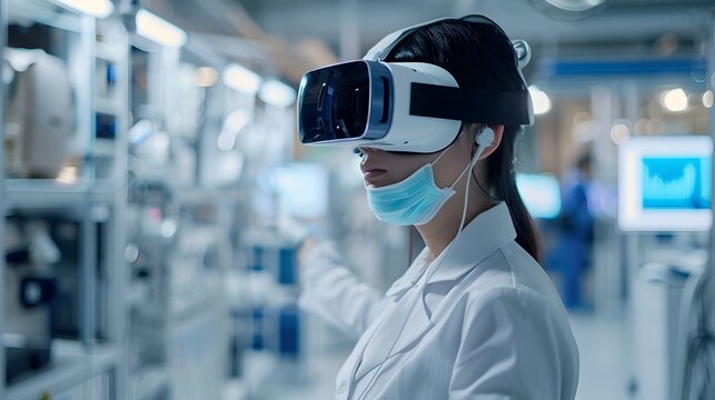 Scientist Using Virtual Reality Headset for Immersive Research and Data Visualization