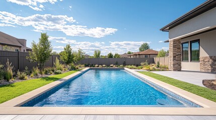 Fototapeta premium Elegant Backyard Swimming Pool in Suburban Setting