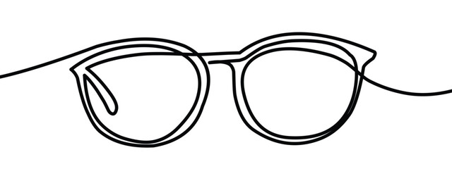 Glasses icon line continuous drawing vector. One line eyeglasses icon vector background. Eyeglasses icon. Continuous outline of a Glasses. simple line style