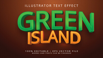 Editable text effect, Green Island text on green color style effect and layered style with modern font style