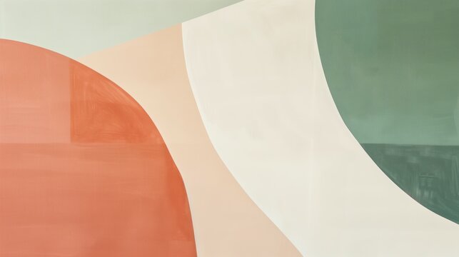 simple minimalistic abstract image of soft shapes, light pastel colors, sage and terracotta color