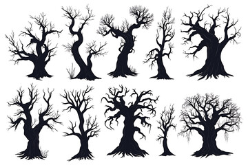 Halloween trees on white background
