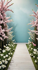 Fototapeta premium landscape with flowers and tree