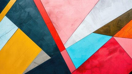 A stunning mural comes alive with vibrant colors and sharp geometric shapes, transforming the urban landscape into a captivating work of art