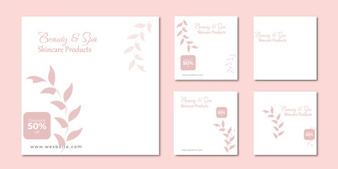 Minimalist product Beauty center skin care social media post banner design Square banner collection Makeup Salon Square Flyer Template Design