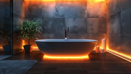 Sleek Sophisticated Modern Bathroom Interior with Elegant Ambient Lighting