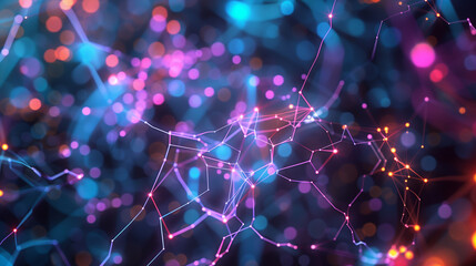 Obraz premium artificial intelligence neural network, with interconnected nodes and neural pathways glowing in bright colors against a dark, futuristic AI technology backdrop, wallpaper 