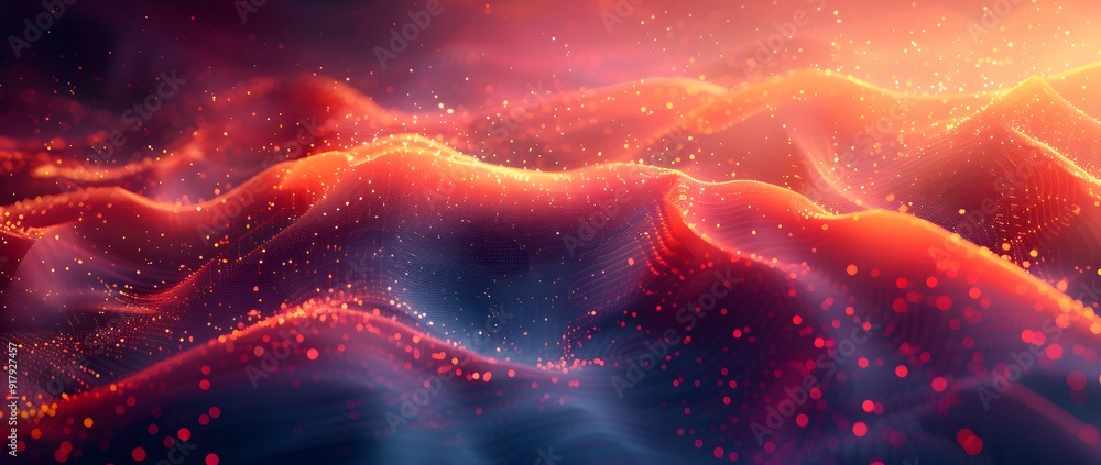 Poster abstract digital landscape with red and orange hues. a vibrant and abstract digital landscape with r