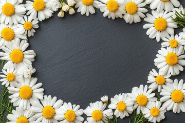 Obraz premium Beautiful daisy flowers arranged in a frame, perfect for creating a cheerful backdrop or highlighting a special message.