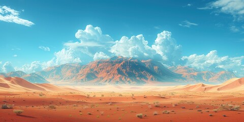 Naklejka premium Desert Landscape With Mountains and Clouds