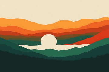 Sunset Over Mountains with a White Sun