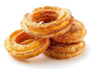 Fototapeta premium Freshly Fried Traditional Mexican Churros with Cinnamon Sugar Coating on White Background