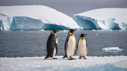 Obraz premium Arctic Embrace Penguins Couple on Iceberg Coastline